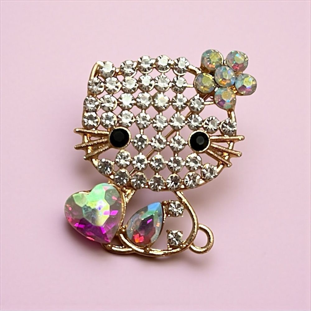 Crystal Hello Kitty Brooch with Iridescent Accents